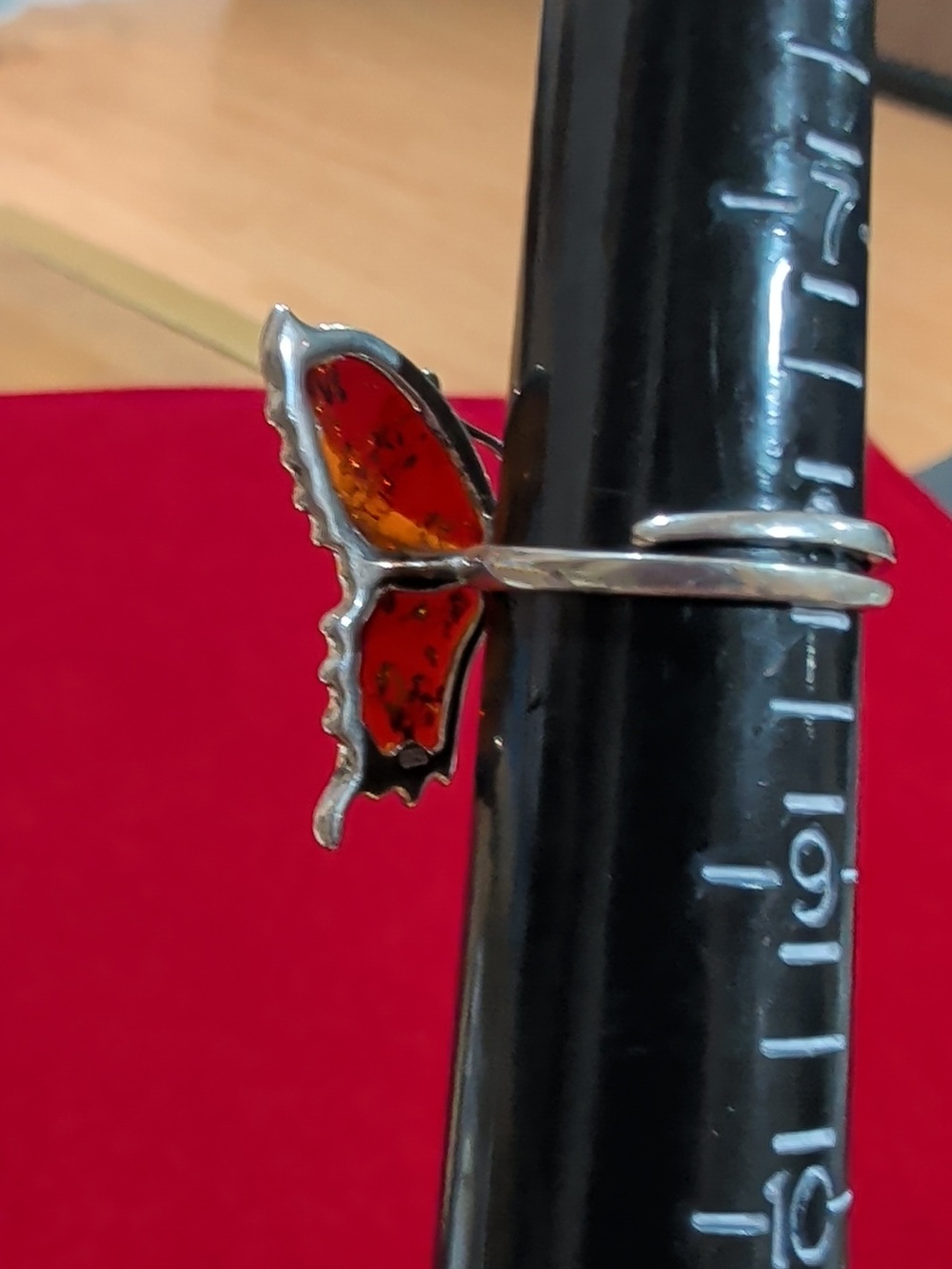 925 Sterling Silver Amber Butterfly Ring Size 8 - Picture 7 of 9